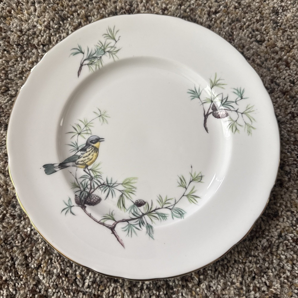 Tuscan Fine English Bone China 8.25" Plate Bird Pine Cone Gold Rim